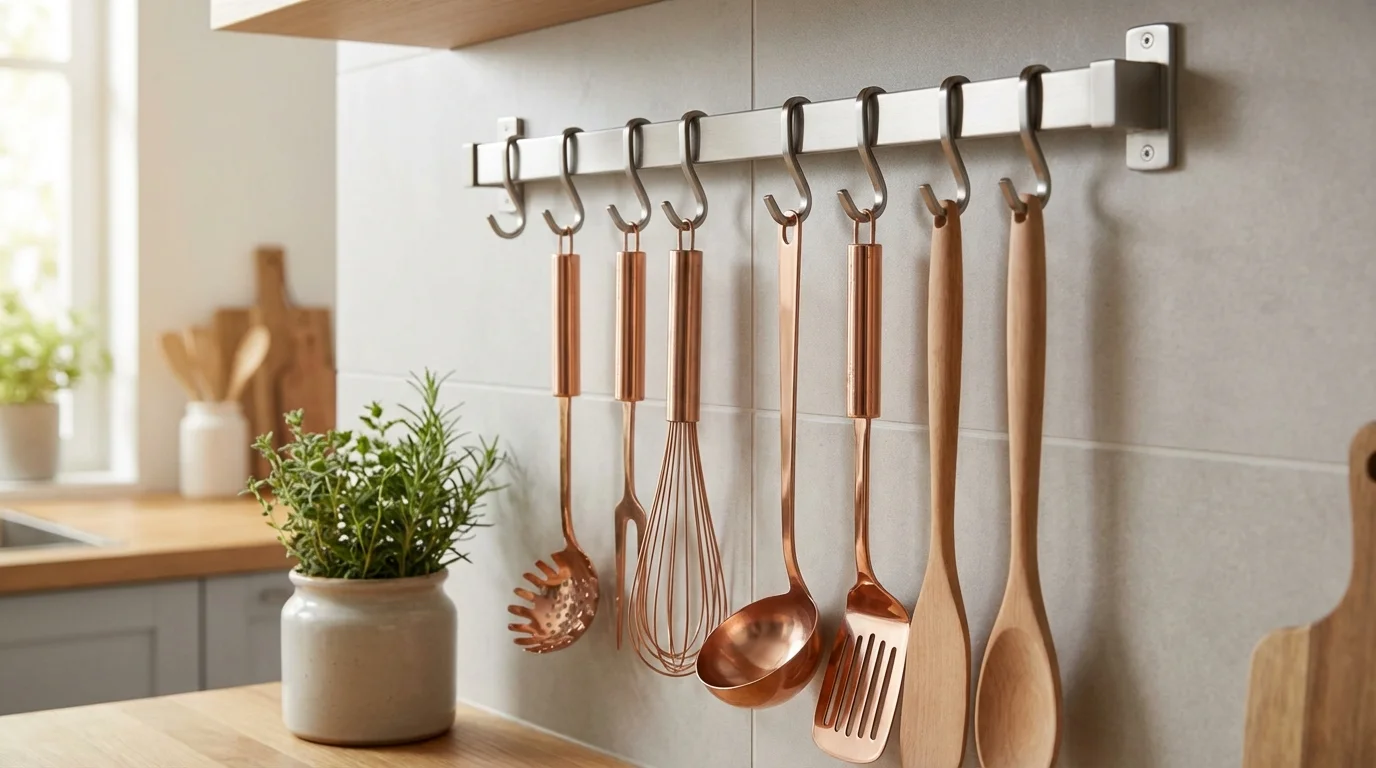 Barra de utensilios de cocina para colgar en la pared