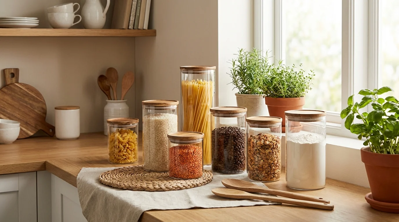 Botes de cristal para almacenar alimentos secos