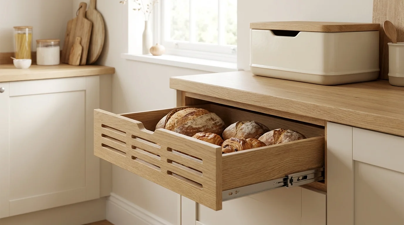 Cajón y panera para guardar el pan fresco
