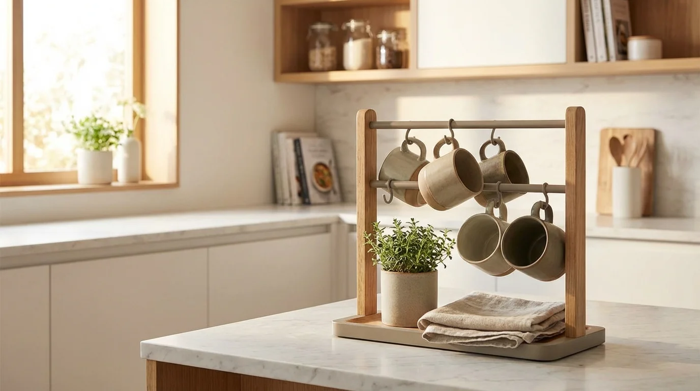 Colgador de tazas y soporte: ahorra espacio en la cocina