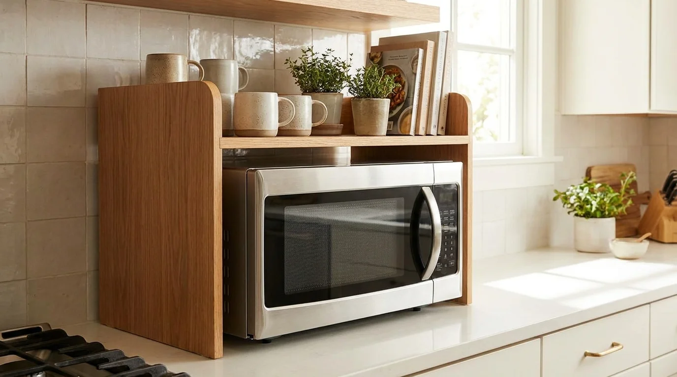 Estante para microondas sobre la encimera: gana espacio