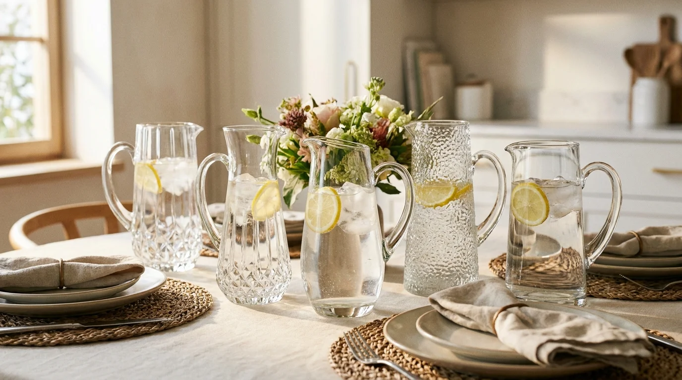 Jarras de agua de cristal para la mesa