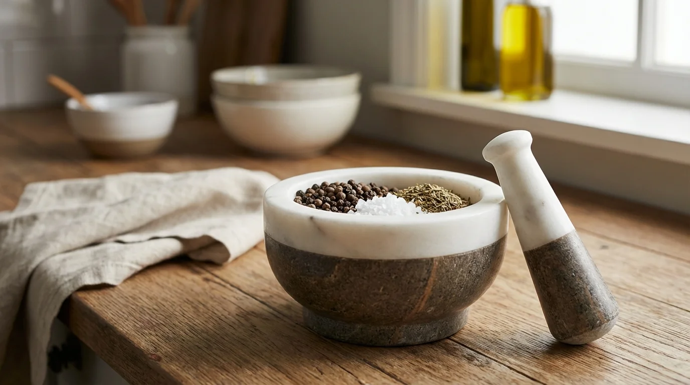 Mortero de cocina de piedra y mármol para especias