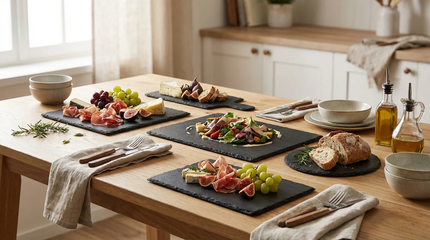 Platos de pizarra para presentación: estilo gourmet en casa