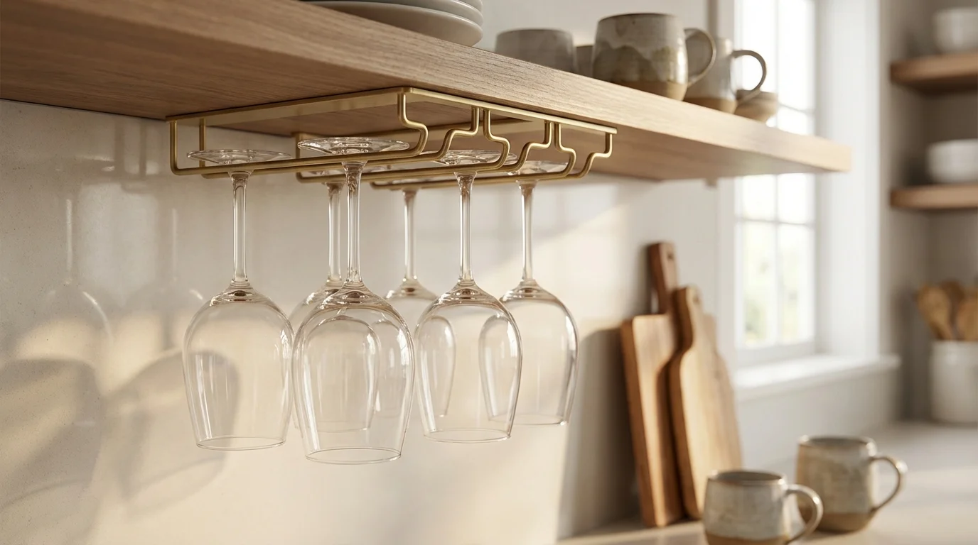 Soporte para copas de vino bajo estante o armario