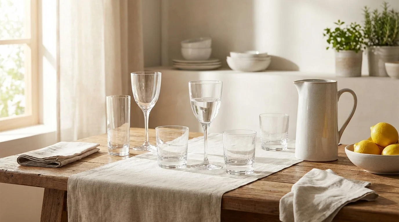 Vasos de cristal para agua y mesa diaria